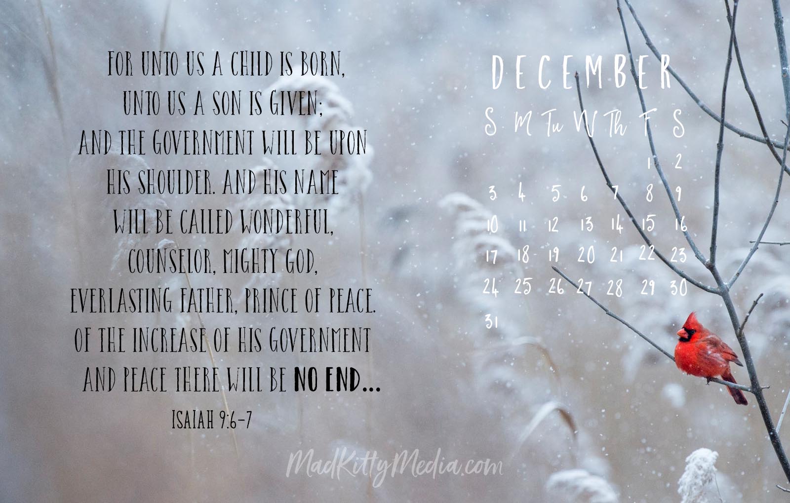 december desktop calendar